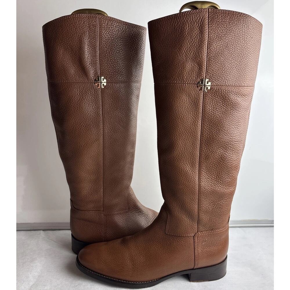 Tory Burch Brown Leather Knee High Riding Boots Round Toe Women Size 10 M - Picture 3 of 12